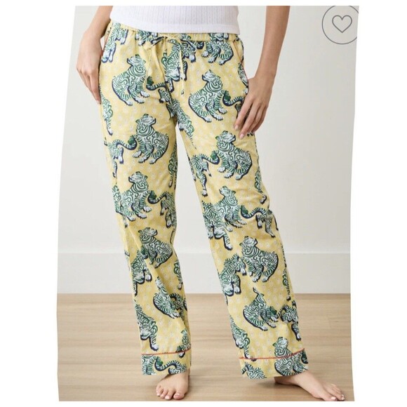 Printfresh Tiger Queen Pajama Pants XS Yelllow Green Pockets - Picture 2 of 12